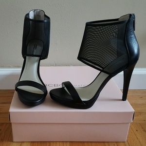 BCBGeneration gerbera black mesh leather heels 8